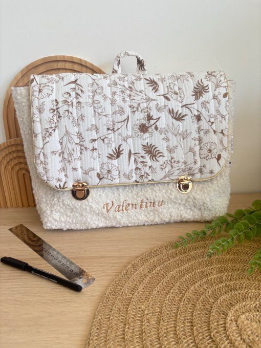 Cartable bouclette écru et gaze de coton