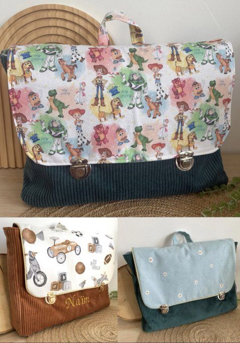 Cartable velours côtelé fait main personnalisée