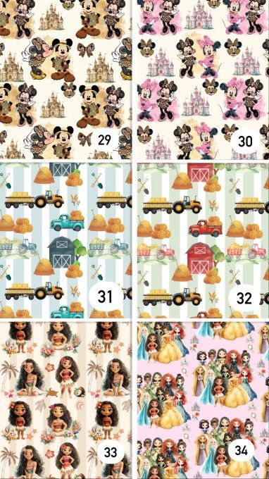 Tissus au choix exclusif : vaiana, princesse, tracteur,…