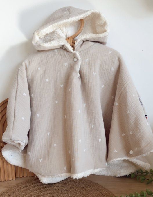 Poncho tout doux en gaze de coton et Teddy écru