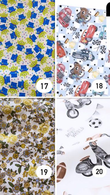 Sac à dos tissus au choix (cars, aliens, fleur, liberty et voiture)
