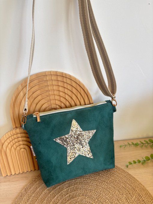 Sac bandoulière vert étoile paillette