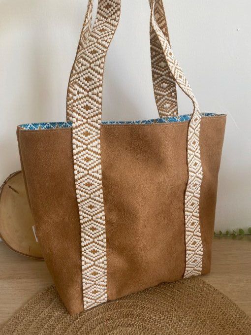 Sac à main daim camel ethnique